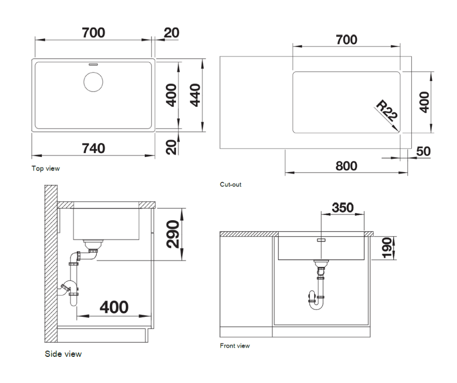 Chiuvetă bucătărie inox Blanco ANDANO 700-U 740 × 440 mm