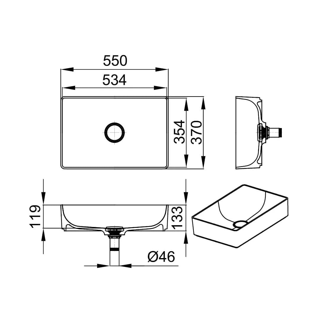 ARIANA 550 V-ON – lavoar pe blat din compozit acrilic