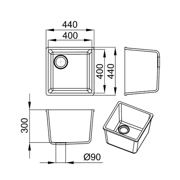 AVA-UN – cuvă încastrabilă din compozit acrilic (pentru lavoar / blat personalizat)