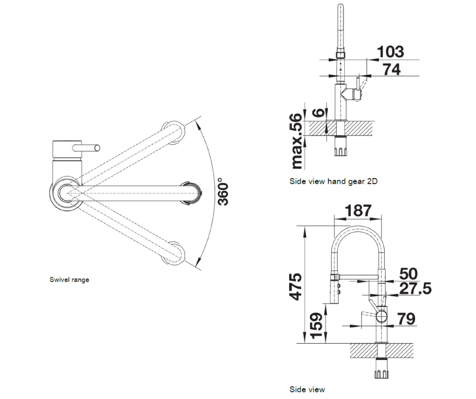 Baterie bucătărie Blanco CATRIS-S FLEXO – satin dark steel HD