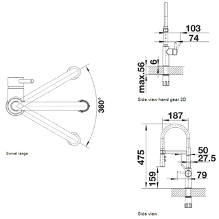 Baterie bucătărie Blanco CATRIS-S FLEXO – satin dark steel HD