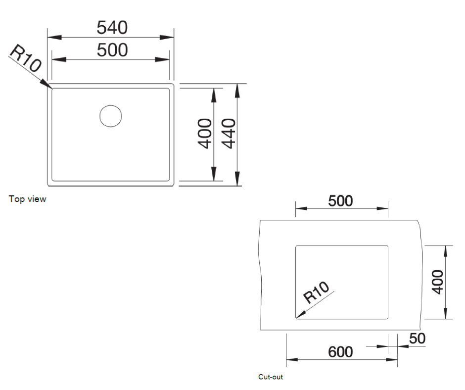 Chiuvetă bucătărie inox Blanco CLARON 500-U Satin 540 × 440 mm