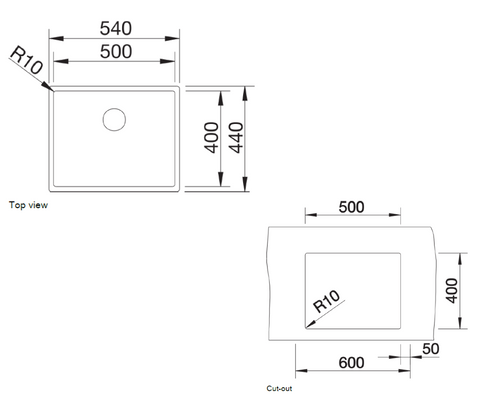 Chiuvetă bucătărie inox Blanco CLARON 500-U Satin 540 × 440 mm