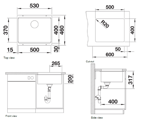 Chiuvetă bucătărie Silgranit Blanco ETAGON 500-U alb 530×460 mm
