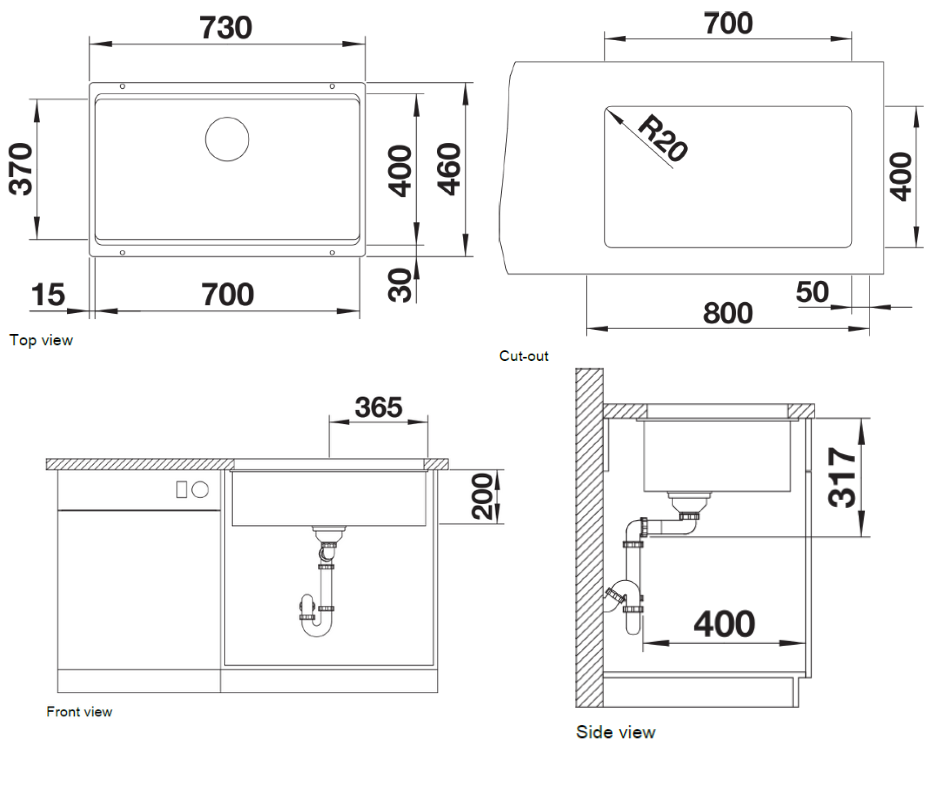 Chiuvetă bucătărie Silgranit Blanco ETAGON 700-U alb 730×460 mm