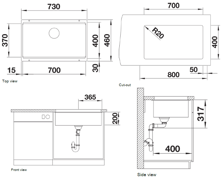 Chiuvetă bucătărie Silgranit Blanco ETAGON 700-U alb 730×460 mm