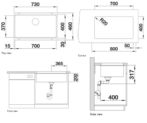 Chiuvetă bucătărie Silgranit Blanco ETAGON 700-U alb antic 730×460 mm
