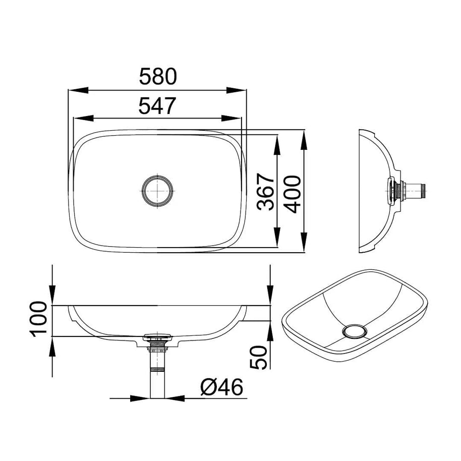 GLORIA 580 V-IN – lavoar semi-încastrabil în blat din compozit acrilic