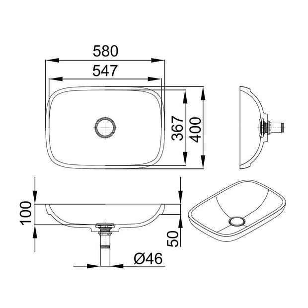 GLORIA 580 V-IN – lavoar semi-încastrabil în blat din compozit acrilic