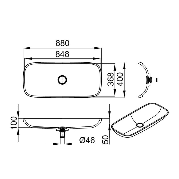 GLORIA 880 V-IN – lavoar semi-încastrabil în blat din compozit acrilic