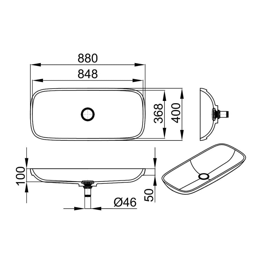 GLORIA 880 V-UN – lavoar semi-încastrabil în blat din compozit acrilic