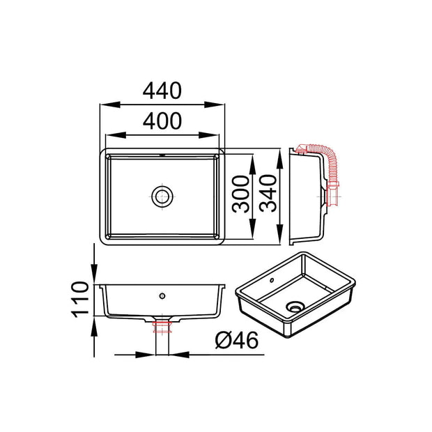 INA 400-UN – lavoar încastrabil în blat din compozit acrilic