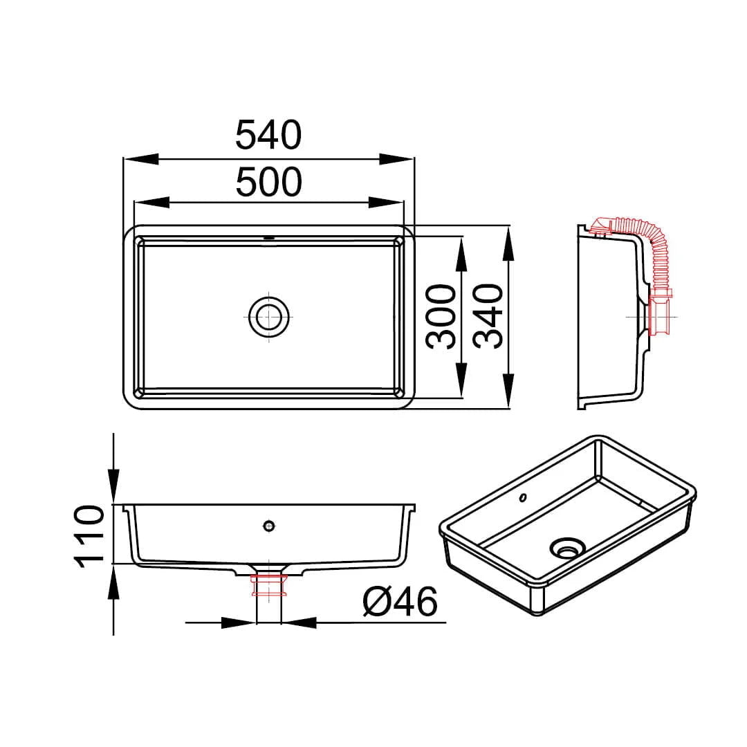 INA 500-UN – lavoar încastrabil în blat din compozit acrilic