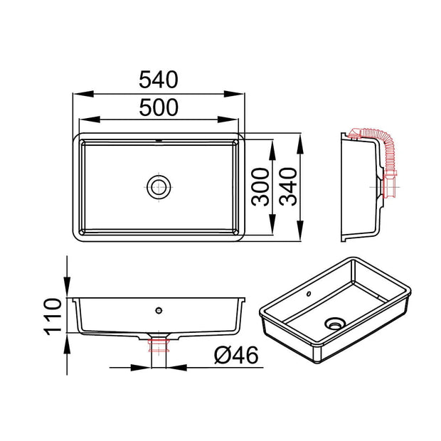 INA 500-UN – lavoar încastrabil în blat din compozit acrilic