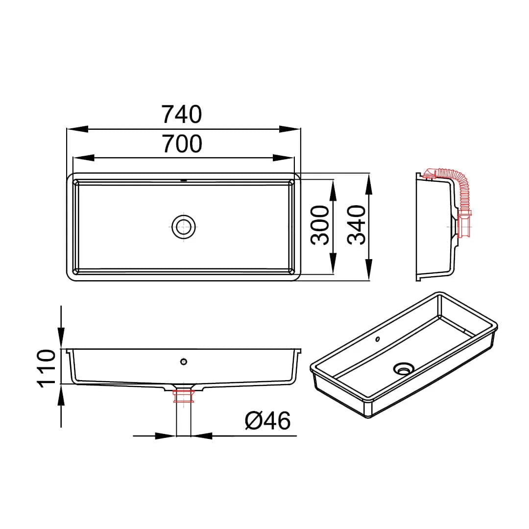 INA 700-UN – lavoar încastrabil în blat din compozit acrilic