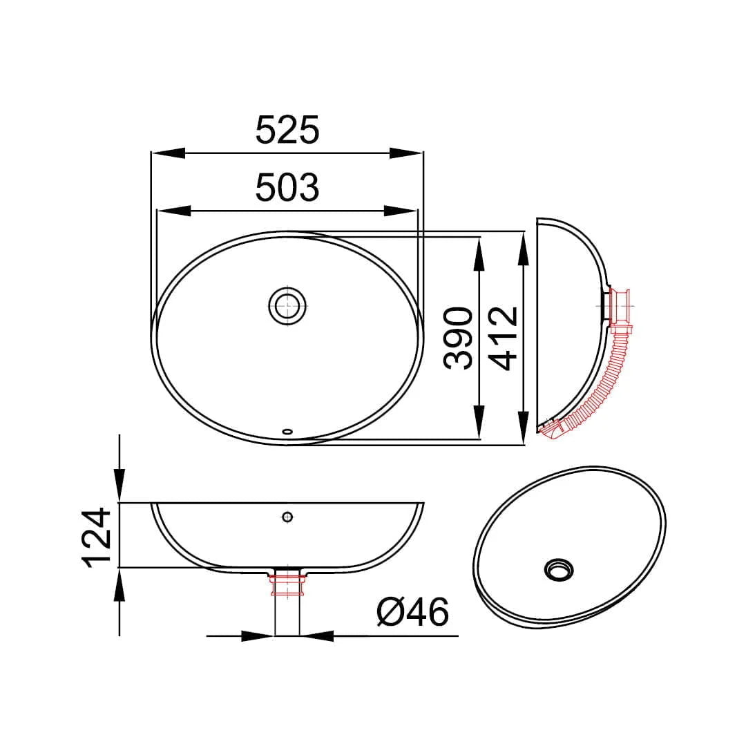 IVA-UN – lavoar oval încastrabil în blat din compozit acrilic