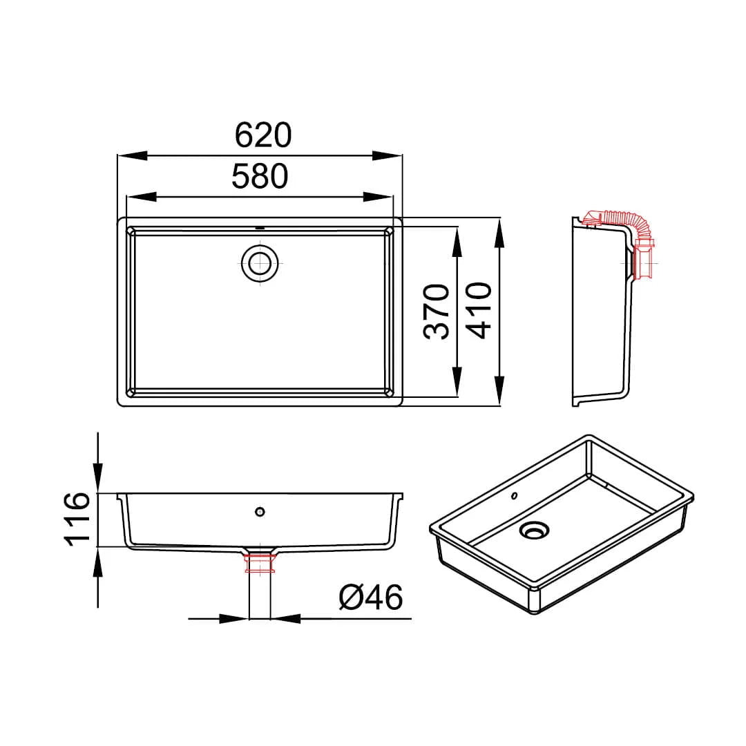 LORA-UN – lavoar încastrabil în blat din compozit acrilic
