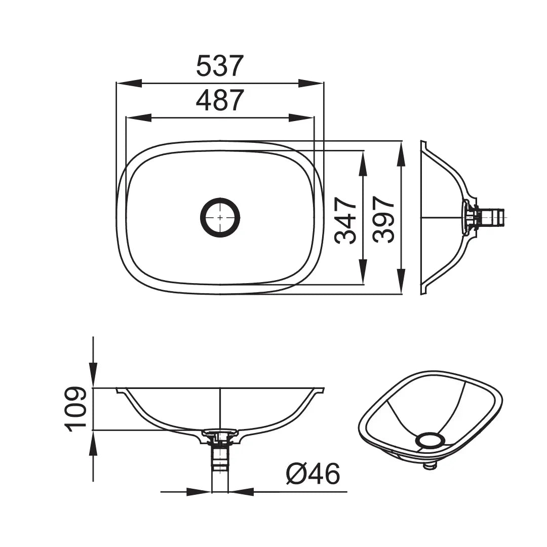 LUX 500 V-UN – lavoar încastrabil în blat din compozit acrilic