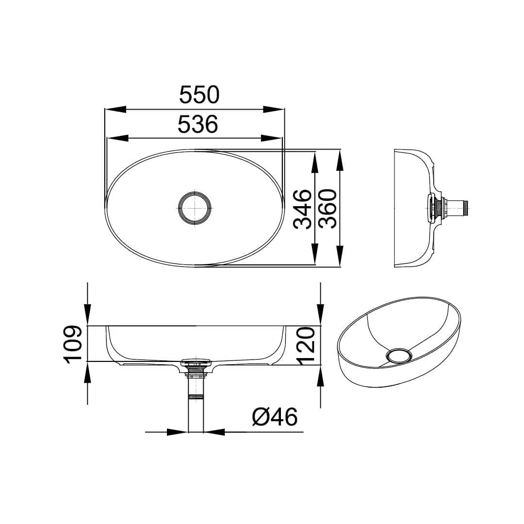 SOFT 550 V-UN – lavoar încastrabil în blat din compozit acrilic