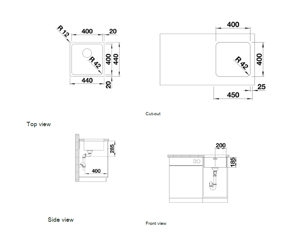 Chiuvetă bucătărie inox Blanco SOLIS 400-U 440 × 440 mm