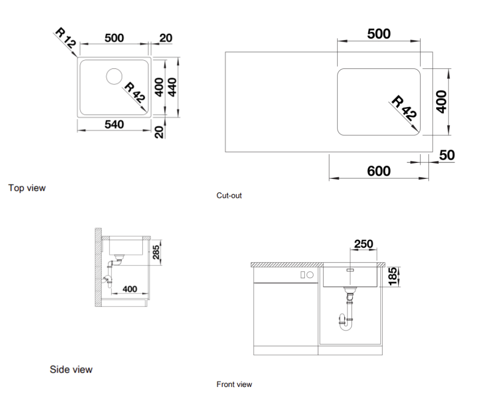 Chiuvetă bucătărie inox Blanco SOLIS 500-U 540 × 440 mm