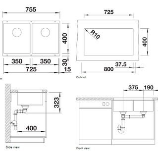 Chiuvetă bucătărie Silgranit Blanco SUBLINE 350/350-U antracit 755×460 mm