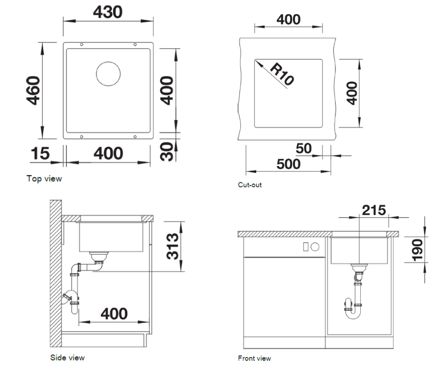 Chiuvetă bucătărie Silgranit Blanco SUBLINE 400-U gri vulcan 430×460 mm