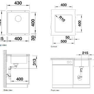 Chiuvetă bucătărie Silgranit Blanco SUBLINE 400-U gri vulcan 430×460 mm