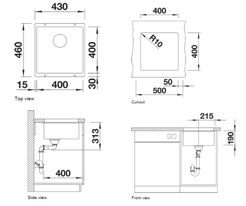 Chiuvetă bucătărie Silgranit Blanco SUBLINE 400-U trufe 430×460 mm
