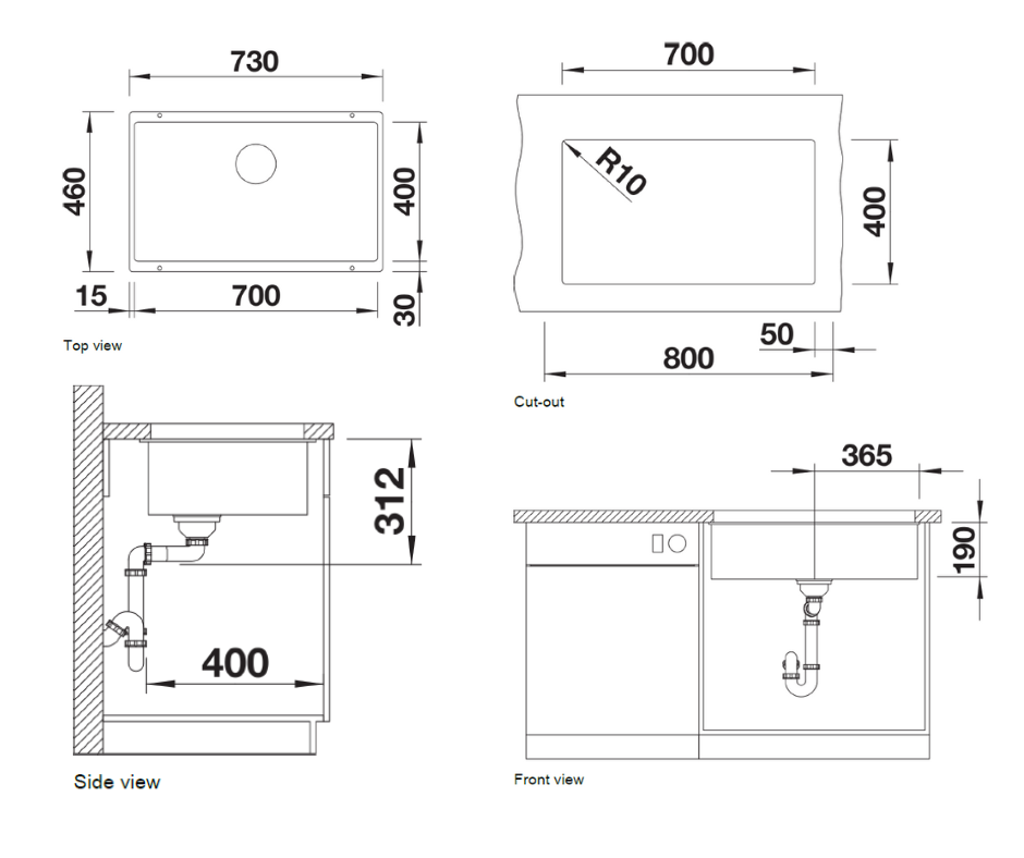 Chiuvetă bucătărie Silgranit Blanco SUBLINE 700-U gri vulcan 730×460 mm