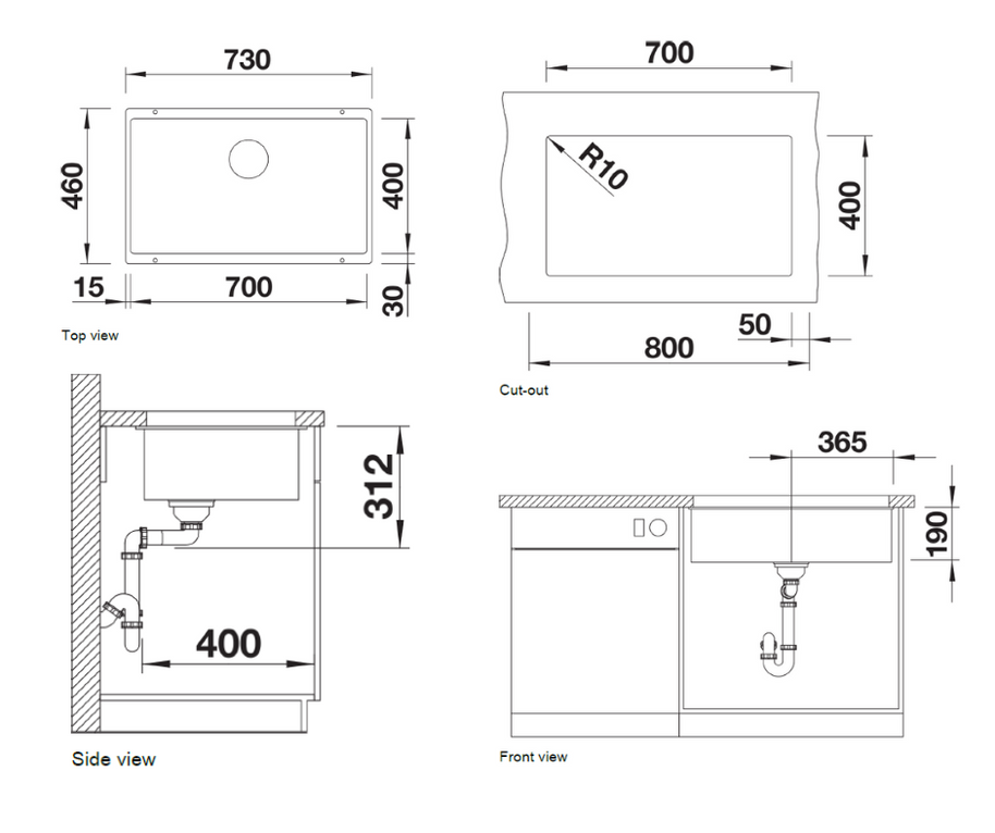Chiuvetă bucătărie Silgranit Blanco SUBLINE 700-U cafea 730×460 mm