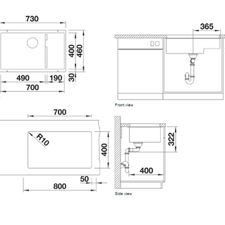 Chiuvetă bucătărie Silgranit Blanco SUBLINE 700-U Level trufe 730×460 mm