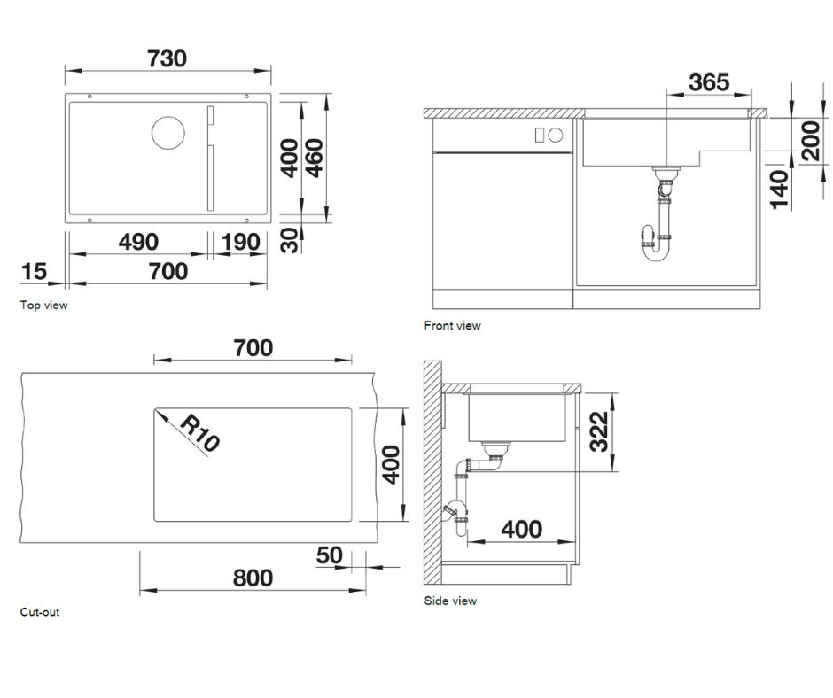 Chiuvetă bucătărie Silgranit Blanco SUBLINE 700-U Level cafea 730×460 mm