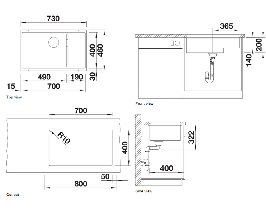 Chiuvetă bucătărie Silgranit Blanco SUBLINE 700-U Level cafea 730×460 mm