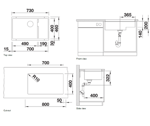 Chiuvetă bucătărie Silgranit Blanco SUBLINE 700-U Level alb antic 730×460 mm
