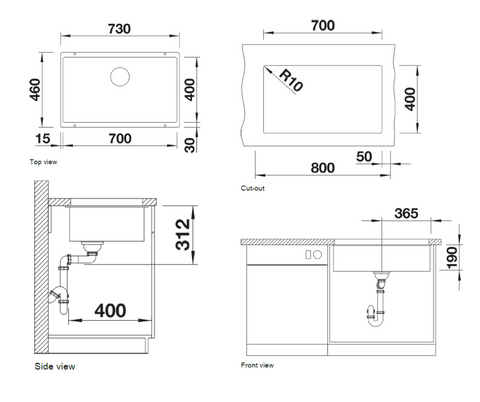 Chiuvetă bucătărie Silgranit Blanco SUBLINE 700-U gri vulcan 730×460 mm