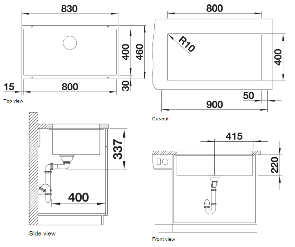 Chiuvetă bucătărie Silgranit Blanco SUBLINE 800-U negru 830×460 mm