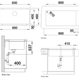 Chiuvetă bucătărie Silgranit Blanco SUBLINE 800-U negru 830×460 mm