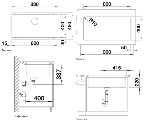 Chiuvetă bucătărie Silgranit Blanco SUBLINE 800-U cafea 830×460 mm
