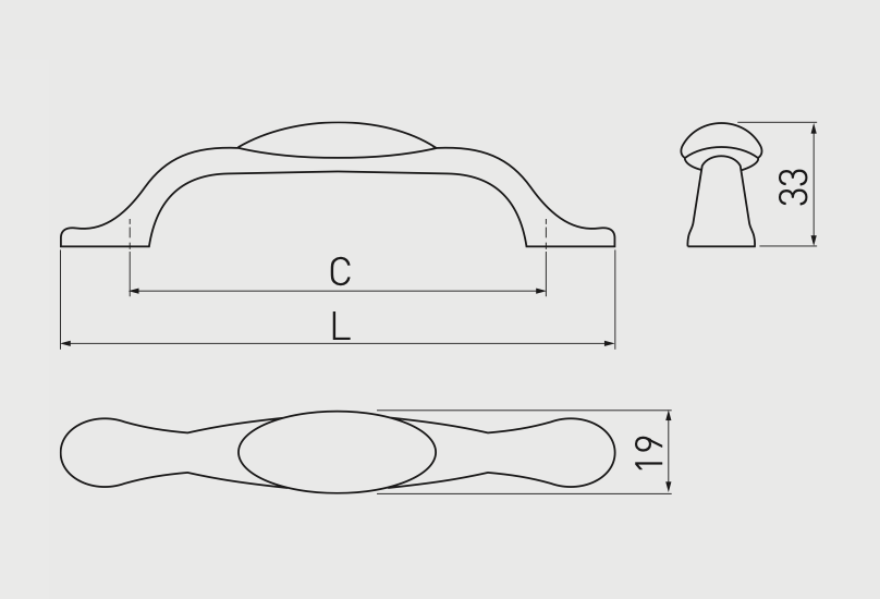 Mâner mobilă ORNAMENT – alamă antichizată, tip arcadă