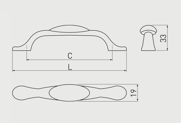 Mâner mobilă ORNAMENT – alamă antichizată, tip arcadă