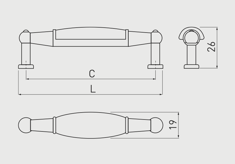 Mâner mobilă ORNAMENT – alamă antichizată, dreptunghiular