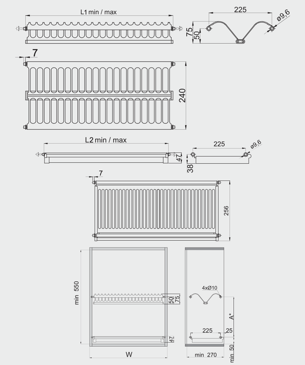 Scurgător (picurător) vase, inox, două rafturi, corp mobilier 900 mm