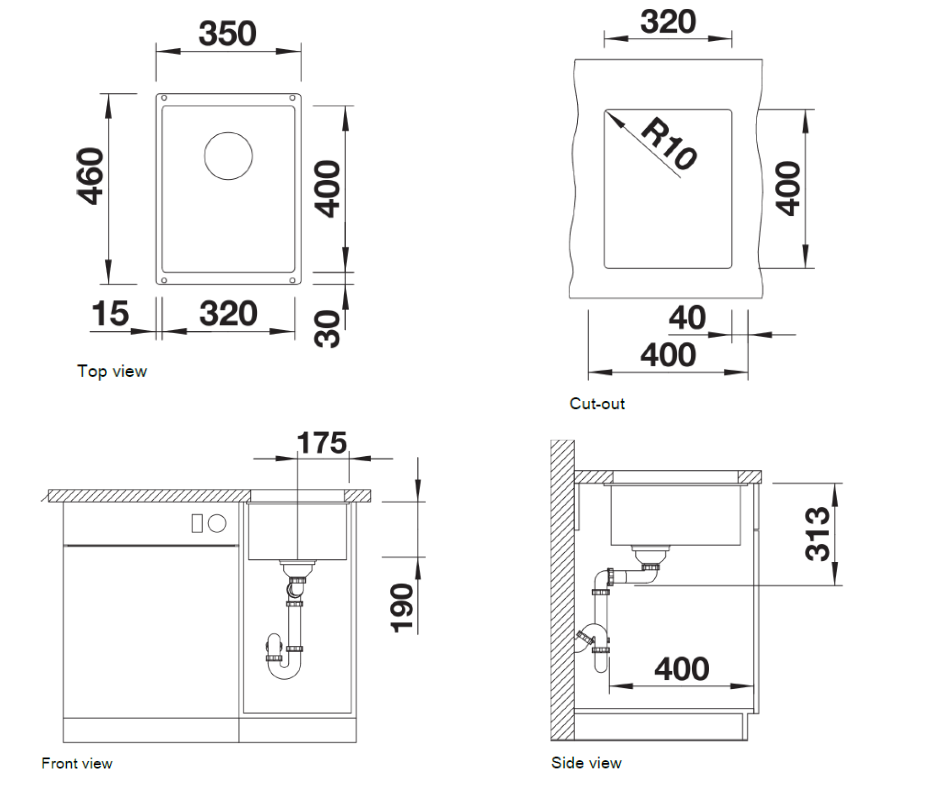 Chiuvetă bucătărie Silgranit Blanco SUBLINE 320-U alb antic 350×460 mm