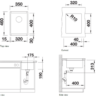 Chiuvetă bucătărie Silgranit Blanco SUBLINE 320-U alb antic 350×460 mm