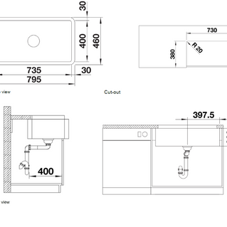 Chiuvetă bucătărie ceramică Blanco VILLAE Single Farmhouse alb lucios 795 × 460 mm
