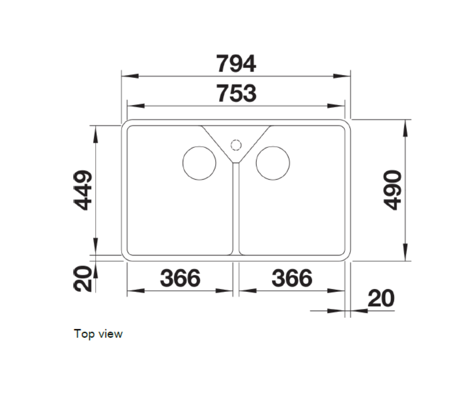 Chiuvetă bucătărie ceramică Blanco VILLAE Double Farmhouse alb lucios 794 × 490 mm