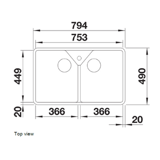 Chiuvetă bucătărie ceramică Blanco VILLAE Double Farmhouse alb lucios 794 × 490 mm