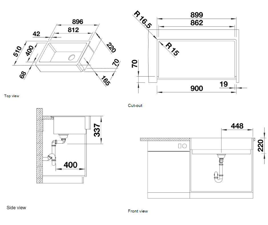 Chiuvetă bucătărie Silgranit Blanco VINTERA XL 9-UF trufe 896×510 mm