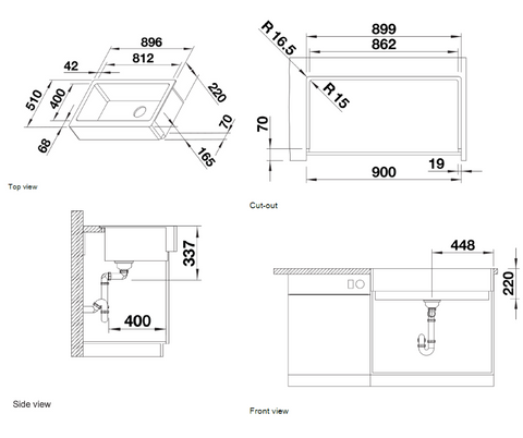 Chiuvetă bucătărie Silgranit Blanco VINTERA XL 9-UF alb 896×510 mm